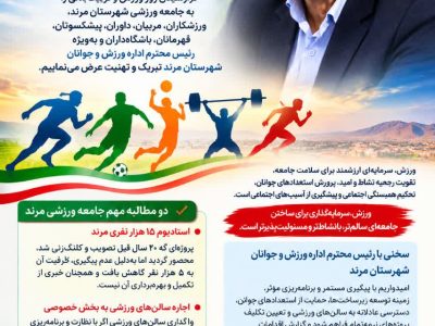 پیام تبریک میابی بمناسبت روز ورزش و تربیتبدنی؛ از تجلیل تلاشگران ورزش تا مطالبه تحقق وعدههای ورزشی مرند